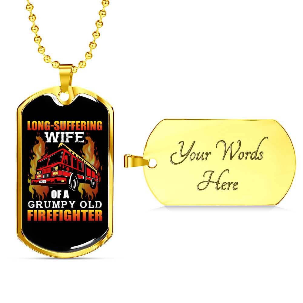 Wife Of Grumpy Firefighter Stainless Steel Or 18k Gold Dog Tag 24 Chain 67$